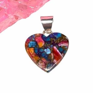 Pink Dahlia Kingman Turquoise Heart Necklace Pendant Solid 925 Sterling Silver